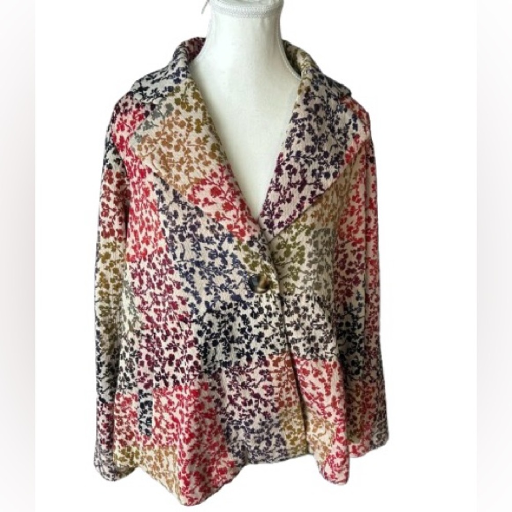 Fall Blazer UNCLE FRANK Multi Colored Floral Boho Jacket Red Green Orange Brown